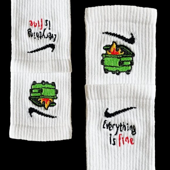 Dumpster Fire/Everything is Fine Embroidered Socks | Customized Socks - Picture 3 of 4